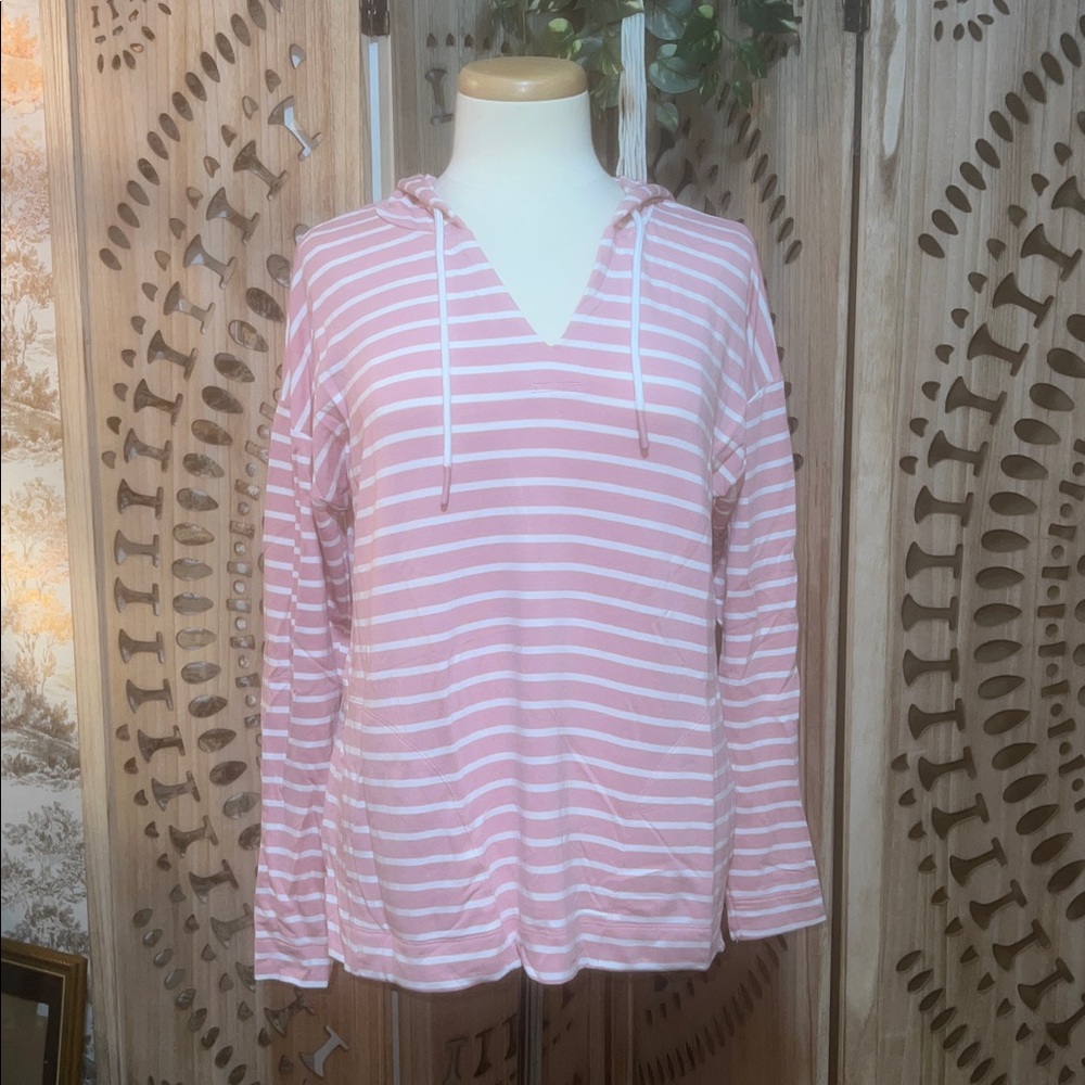 EUC BUFFALO DAVID BITTON / pink and white striped hooded cotton top / small